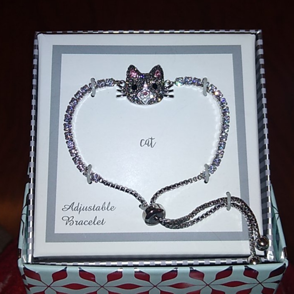 Adjustable Rhinestone Kitty Bracelet NEW IN BOX